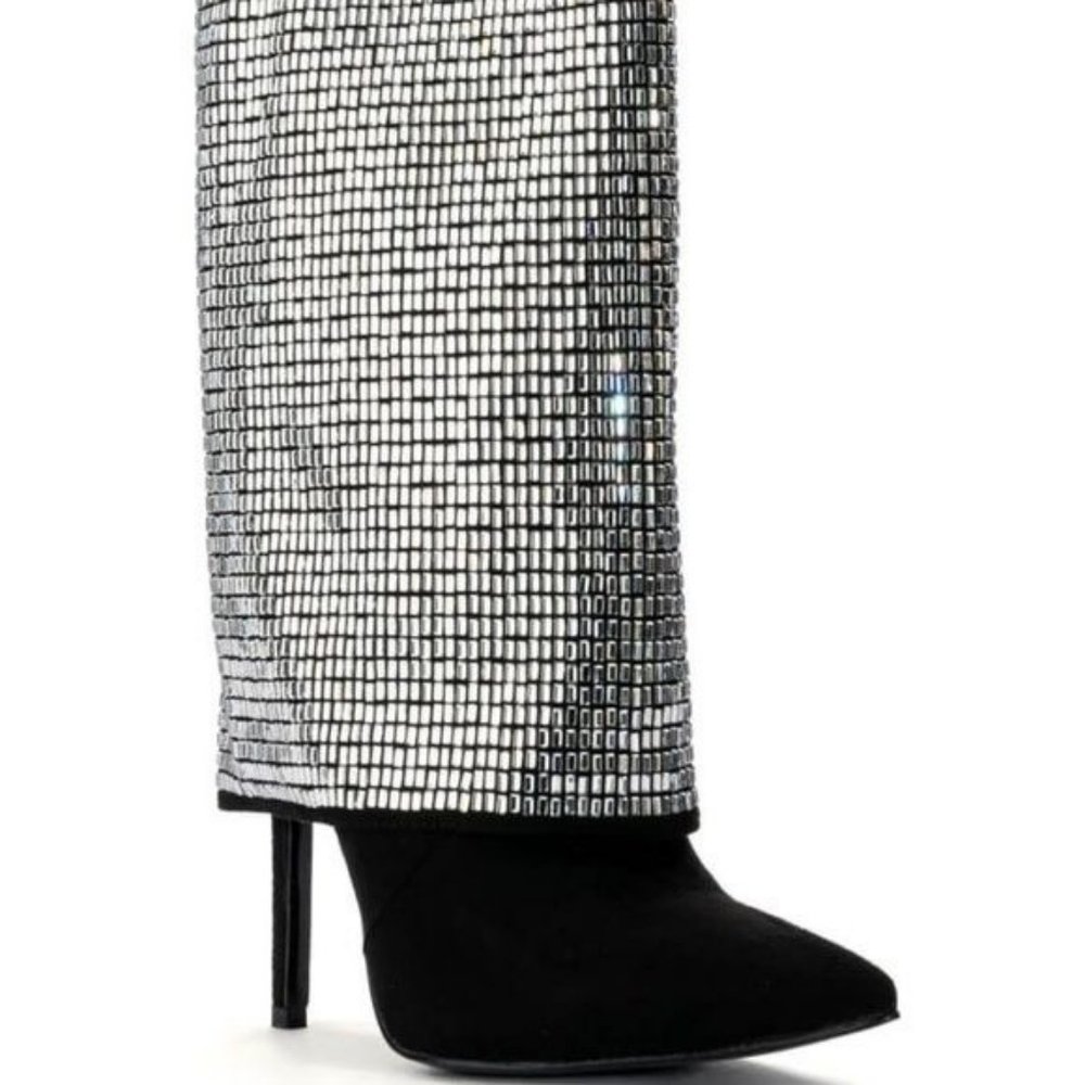Callie Lives Mirror Money Fold Azalea Wang Rhinestone Embellished Black Bootie 8 - Picture 5 of 6